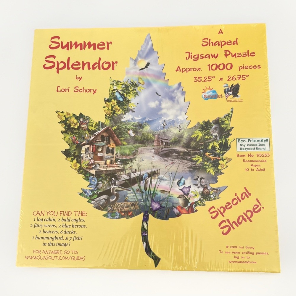 Summer Splendor Jigsaw Puzzle Leaf Shaped 1000 Piece 35.25" X 26.75" Sealed New